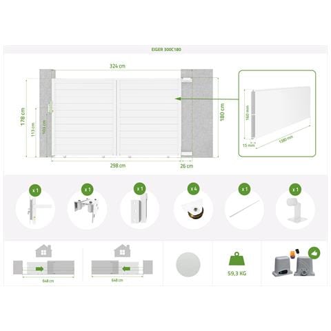 Cancello Scorrevole Eiger 3m, Altezza 180cm, Alluminio Bianco - Foto 8