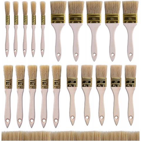 Set Di Pennelli Piatto 20 Pezzi - Setole Naturali | Larghezze 15, 25, 36, 50 Mm | Per Vernici, Emulsioni, Impregnanti, Dettagli E Grandi Superfici - Foto 1