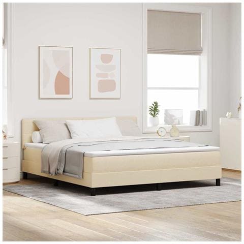 Letto a molle con materasso con led Crema 180 x 200 cm Tessuto - Foto 2