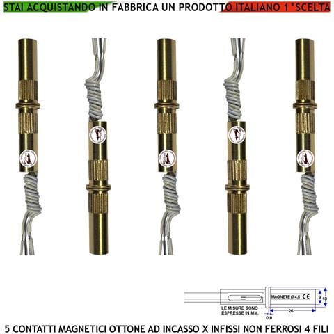 Sensore Magnetico Da Incasso Cilindrico Ottone Cinque Pezzi Collegamento 4 Fili Reed Nc Tensione Transito Max 100 V 10 - Foto 1