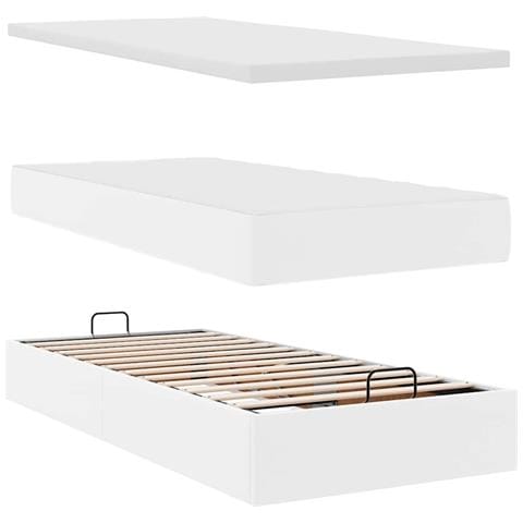 Pouf Letto con Materassi e LED Bianco Puro 160x200cm Similpelle - Foto 9