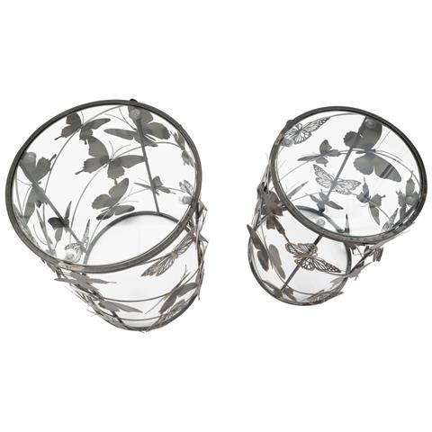 Coppia Tavolinetti Farfalle In Ferro E Vetro - 41,3 X H 55 E 35 X H 50,3 Cm - Foto 2