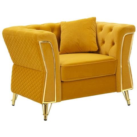 Poltrona Emy Con Cuscino In Tessuto Senape E Gambe Oro 104x83x76 Cm - Foto 1