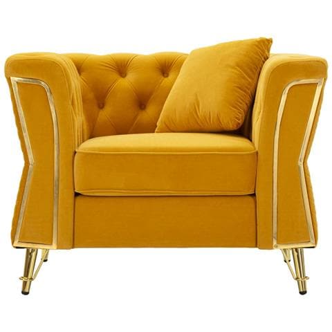 Poltrona Emy Con Cuscino In Tessuto Senape E Gambe Oro 104x83x76 Cm - Foto 2