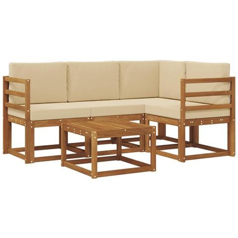 Set di divani da esterno con cuscino 5 pcs Naturale e Beige - Foto 1