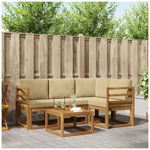Set di divani da esterno con cuscino 5 pcs Naturale e Beige - Foto 2