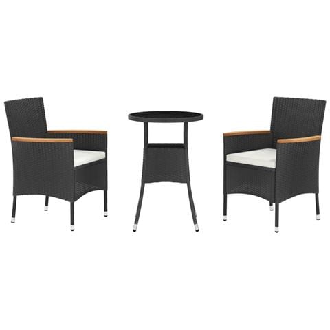 Set Bistrò da Giardino 3 pz con Cuscini in Polyrattan Nero - Foto 1