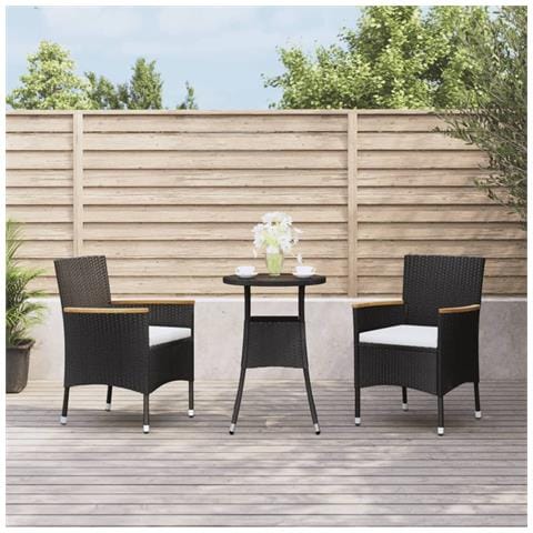 Set Bistrò da Giardino 3 pz con Cuscini in Polyrattan Nero - Foto 2