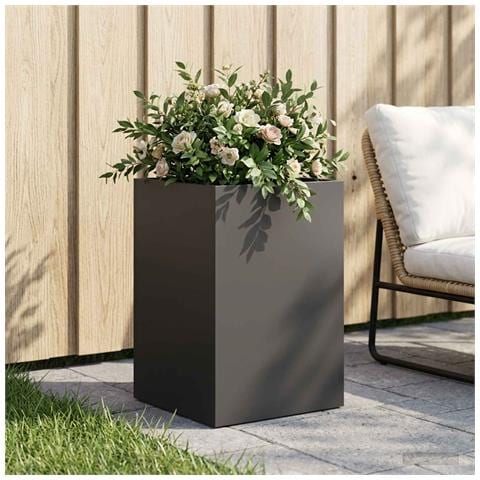 Vaso da giardino Nero 40 x 40 x 60 cm Acciaio laminato a freddo - Foto 2