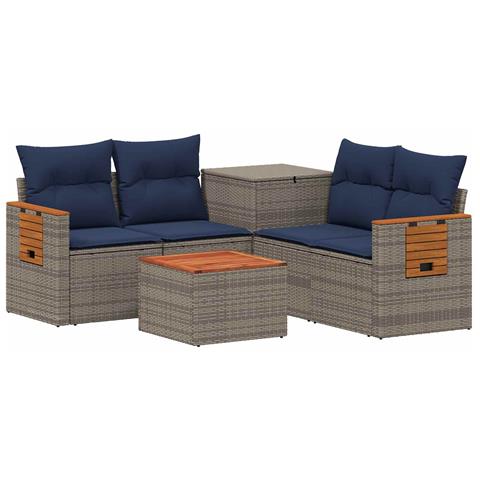 Set di divani 6 pz Grigio e Blu Navy Rattan sintetico e Acciaio - Foto 1