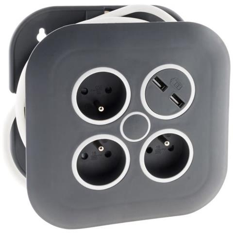 Mulinello Home 3 Prese 2p + T 16a + Interruttore Automatico + 2x Usb - Grigio E Bianco - Foto 1