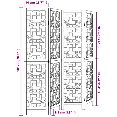 Divisorio Ambienti 4 Pannelli Marrone Legno Massello Paulownia - Foto 2