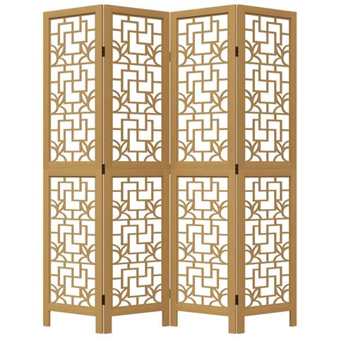 Divisorio Ambienti 4 Pannelli Marrone Legno Massello Paulownia - Foto 8