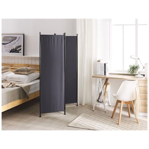 Paravento 3 Pannelli Tessuto Grigio Scuro 160 X 170 Cm Narni - Foto 1