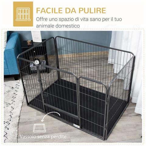 Box Per Cani In Metallo Con Porta E Vassoio Sul Fondo, 125x78x80cm, Grigio - Foto 6