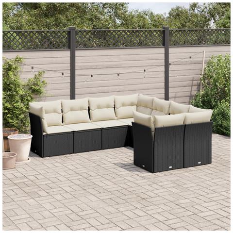Set Divani da Giardino con Cuscini 8 pz Nero in Polyrattan - Foto 2