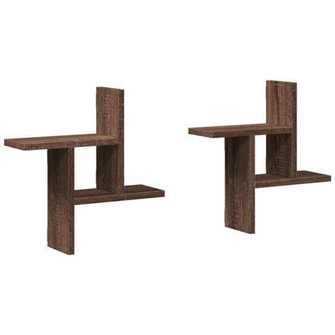 Mensole Da Parete 2pz Rovere Marrone 38x12x38 Cm In Truciolato - Foto 2