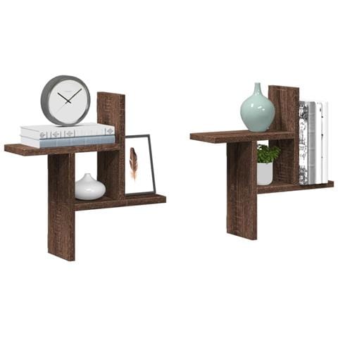 Mensole Da Parete 2pz Rovere Marrone 38x12x38 Cm In Truciolato - Foto 1