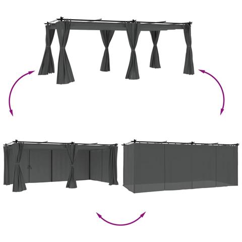 Gazebo Con Tende Antracite 6x3 M In Acciaio - Foto 3