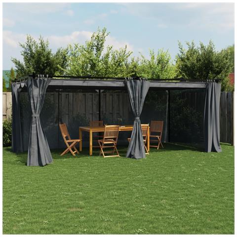 Gazebo Con Tende Antracite 6x3 M In Acciaio - Foto 1