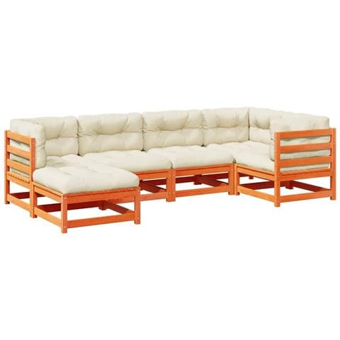 Set Divani Giardino 6pz Con Cuscini Marrone Cera Massello Pino - Foto 2