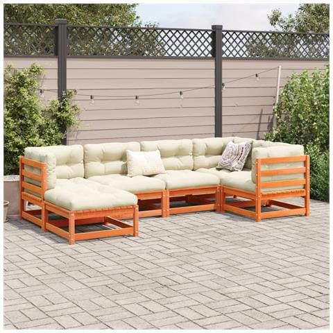 Set Divani Giardino 6pz Con Cuscini Marrone Cera Massello Pino - Foto 3