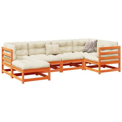 Set Divani Giardino 6pz Con Cuscini Marrone Cera Massello Pino - Foto 1