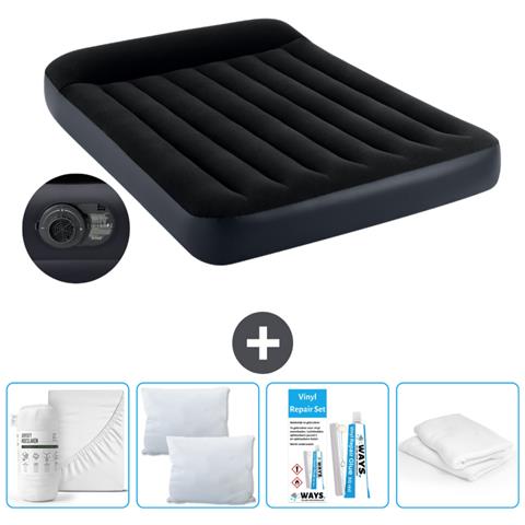 Set Materassino Gonfiabile - 191x137x25 Cm - Blu Scuro - Include Accessori Coordinati - Foto 1