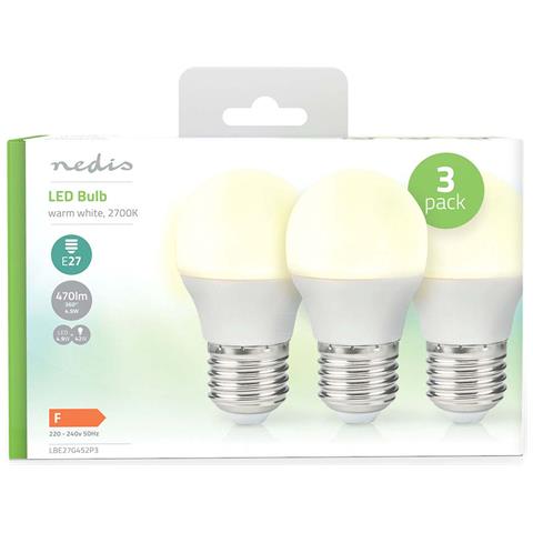 Confezione Da 3 Lampadine Led 4,9 W E27 G45 470 Lm Smerigliato Stile Retrò, Bianco - Foto 2