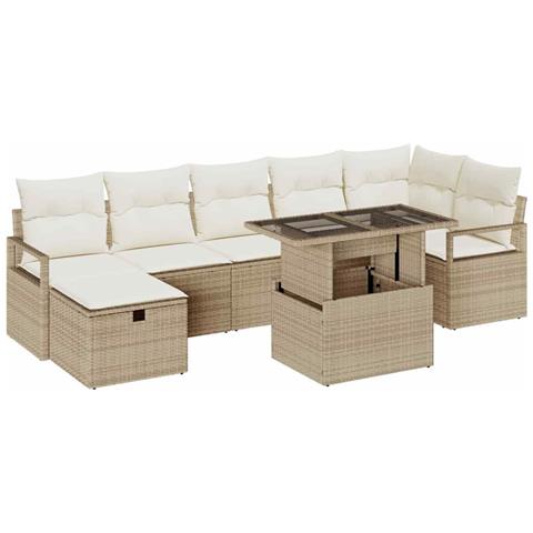 Set divani giardino 8 pezzi con cuscini Beige Polipropilene,  Divano giardino per 2 persone con cuscini Beige Polipropilene - Foto 1