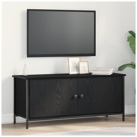 TV Stand in Rovere Nero Rovere Nero Truciolato, Metallo - Foto 2