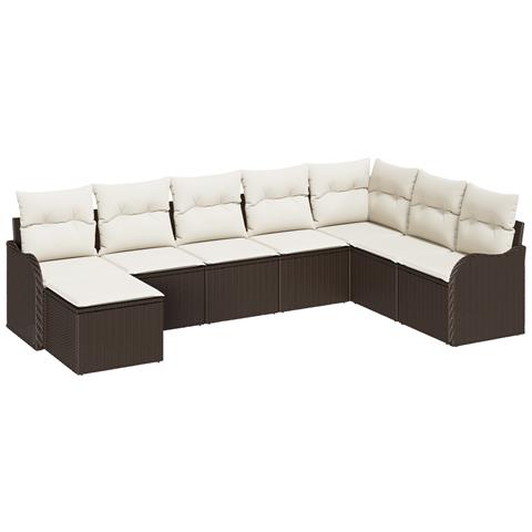 Set Divano Giardino  8 Pezzi con Cuscini Marrone Polirattan, Divano Giardino  2 Posti con Cuscini Marrone Polirattan - Foto 1