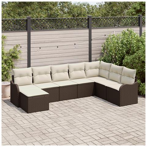 Set Divano Giardino  8 Pezzi con Cuscini Marrone Polirattan, Divano Giardino  2 Posti con Cuscini Marrone Polirattan - Foto 2
