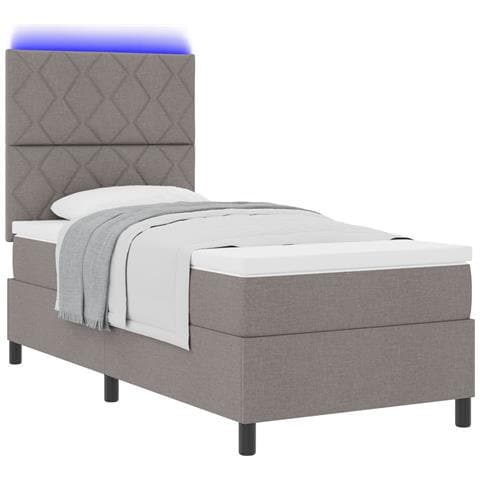 Letto a Rete e Materasso & LED Taupe 100x200 cm Tessuto - Foto 1