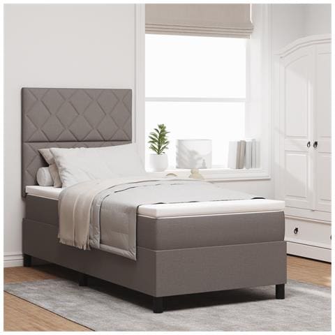Letto a Rete e Materasso & LED Taupe 100x200 cm Tessuto - Foto 2