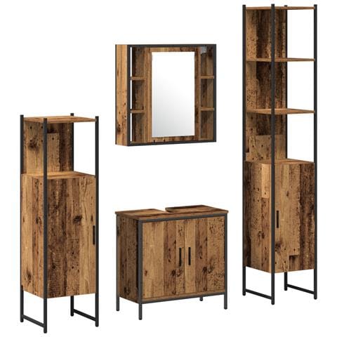 Set di Mobili per il Bagno da 4 Pezzi Legno Rustico Legno Ingegnerizzato - Foto 1