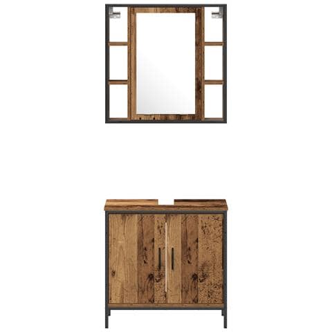 Set di Mobili per il Bagno da 4 Pezzi Legno Rustico Legno Ingegnerizzato - Foto 9