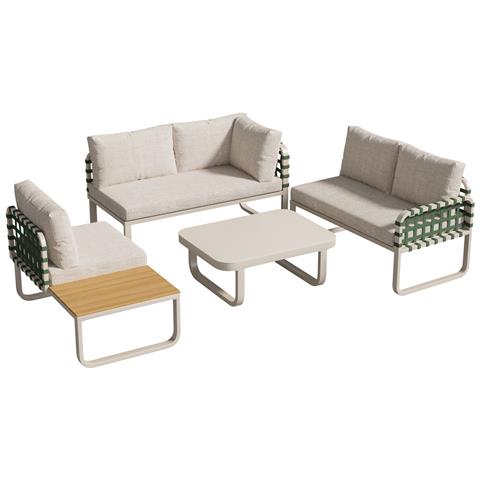 Set Da Giardino (4-5 Posti), Set Di Mobili Da Giardino In Rattan In Pelle Verde, Set Di Divani Da Esterno Con Tutti I Cuscini Di Seduta E Schienale, Set Da Balcone - Foto 2