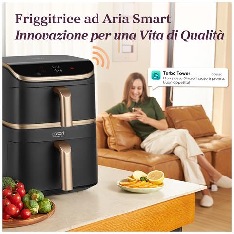 FRIGGITRICE AD ARIA Turbo Tower Pro Smart, 2630W, 10,8 Litri con Rivestimento Ceramico, Doppia Resistenza, Cottura a 3 Livelli, 7 Funzioni, 2 Motori DC, Wifi e Connessione APP - Foto 2