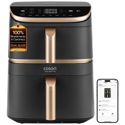 FRIGGITRICE AD ARIA Turbo Tower Pro Smart, 2630W, 10,8 Litri con Rivestimento Ceramico, Doppia Resistenza, Cottura a 3 Livelli, 7 Funzioni, 2 Motori DC, Wifi e Connessione APP - Foto 1