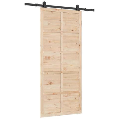 Porta scorrevole Marrone 80 x 208 cm Legno di pino massello - Foto 1