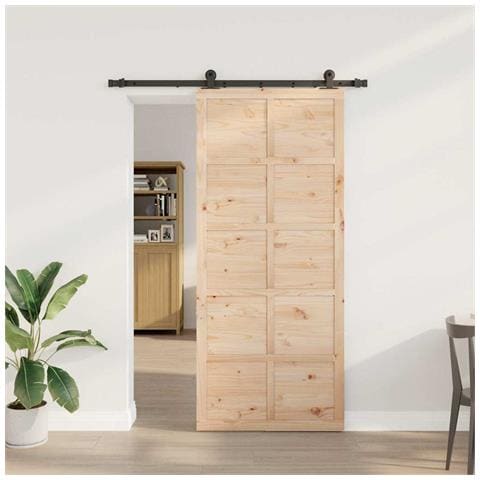 Porta scorrevole Marrone 80 x 208 cm Legno di pino massello - Foto 2