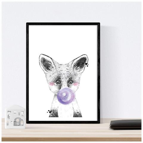 Set Di 6 Stampe Animali Bambini Con Gomma Da Masticare Coniglio Mucca Volpe Cavallo Orso Fiamma A3 Cornice Nera - Foto 6