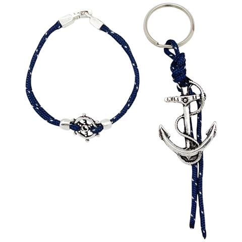 Set Di Bracciale E Portachiavi Da Marinaio In Paracord Di Diaspro Blu - Foto 1