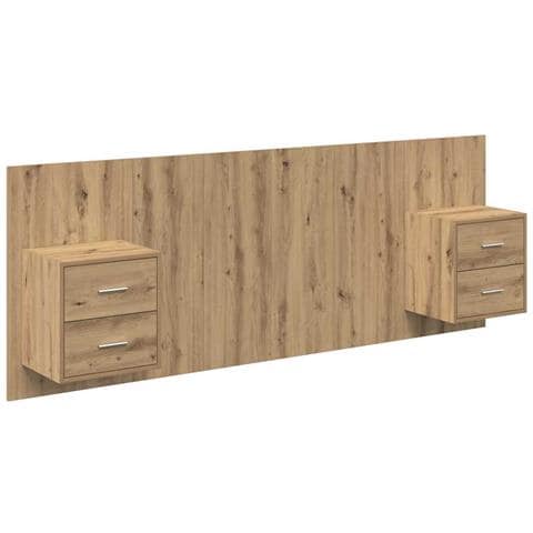 Testata con Comodino 3 pcs Rovere artigianale Legno multistrato - Foto 1