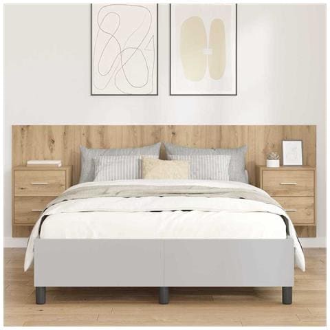 Testata con Comodino 3 pcs Rovere artigianale Legno multistrato - Foto 2