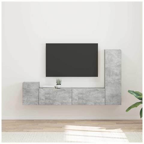 Set mobile TV 4 pcs Grigio cemento Legno multistrato - Foto 2