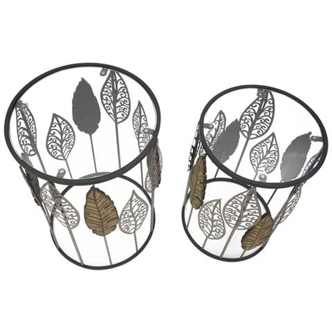 Set Di Tavolini Foglia 65-multicolore-metallo-38x38x55 Cm - Foto 2