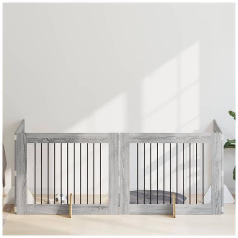 Cancello per cani con supporti 4 pcs Grigio Sonoma 100 x 80 cm - Foto 2