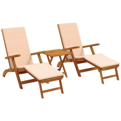 Lettino prendisole reclinabile e pieghevole 3 pcs Beige - Foto 1